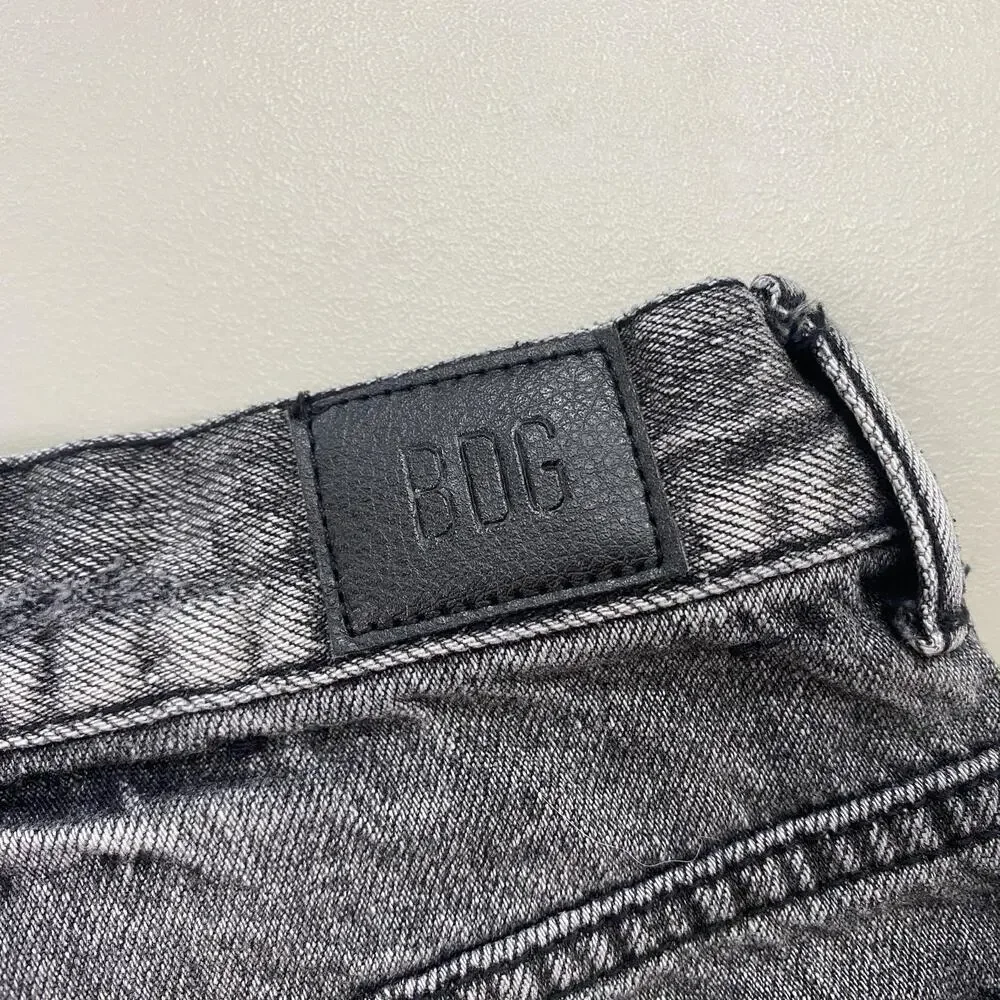 BDG High‎ Rise Cheeky Jean Shorts Womens 24 Gray Black Wash Frayed Cutoff 24x2.5